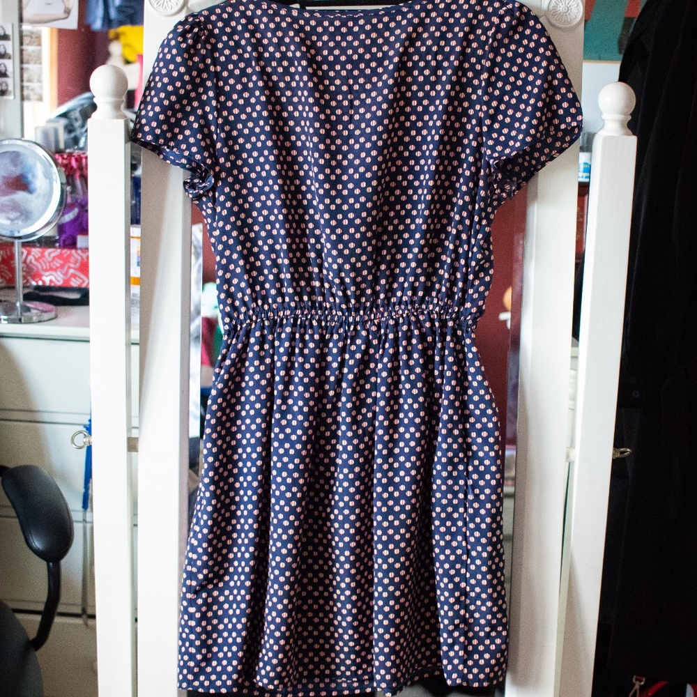 Navy Babydoll Dress w/ Polka Dot Print
